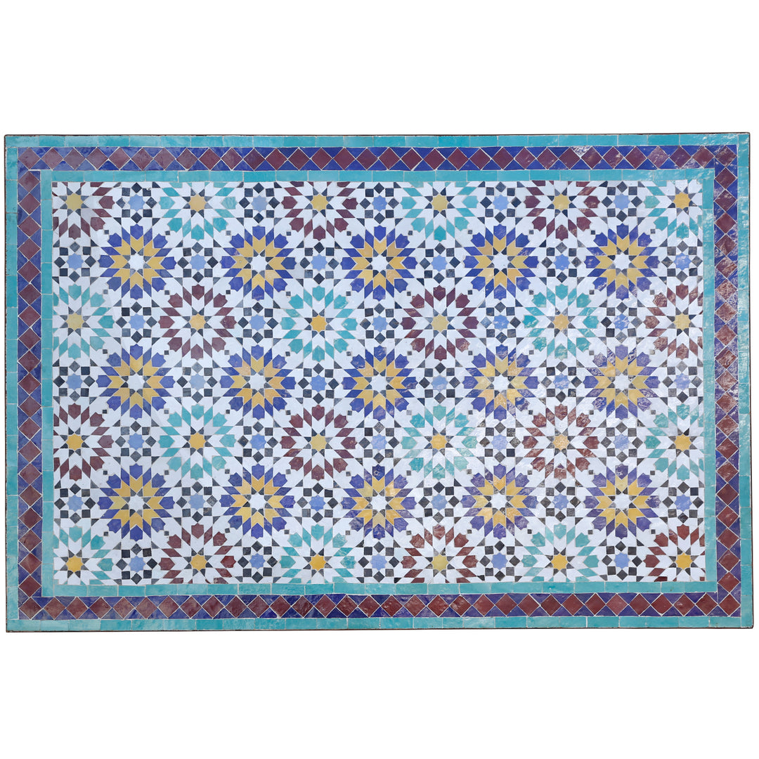 Gartentisch Esstisch 120x80 cm mit handgefertigtem Mosaik aus Zellige-Fliesen in Mehrfarbig