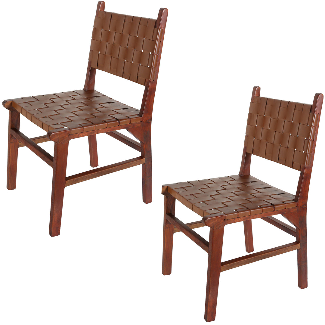 Silla de comedor de cuero marrón