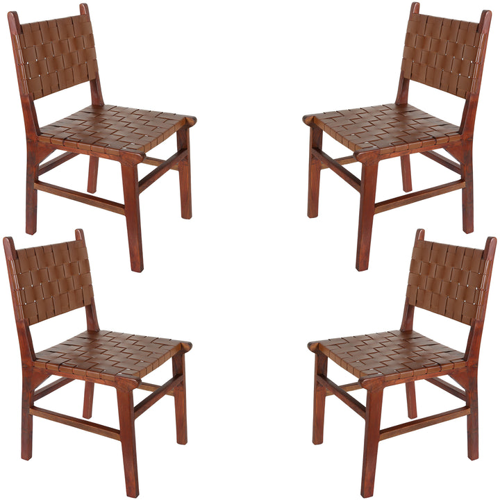 Silla de comedor de cuero marrón