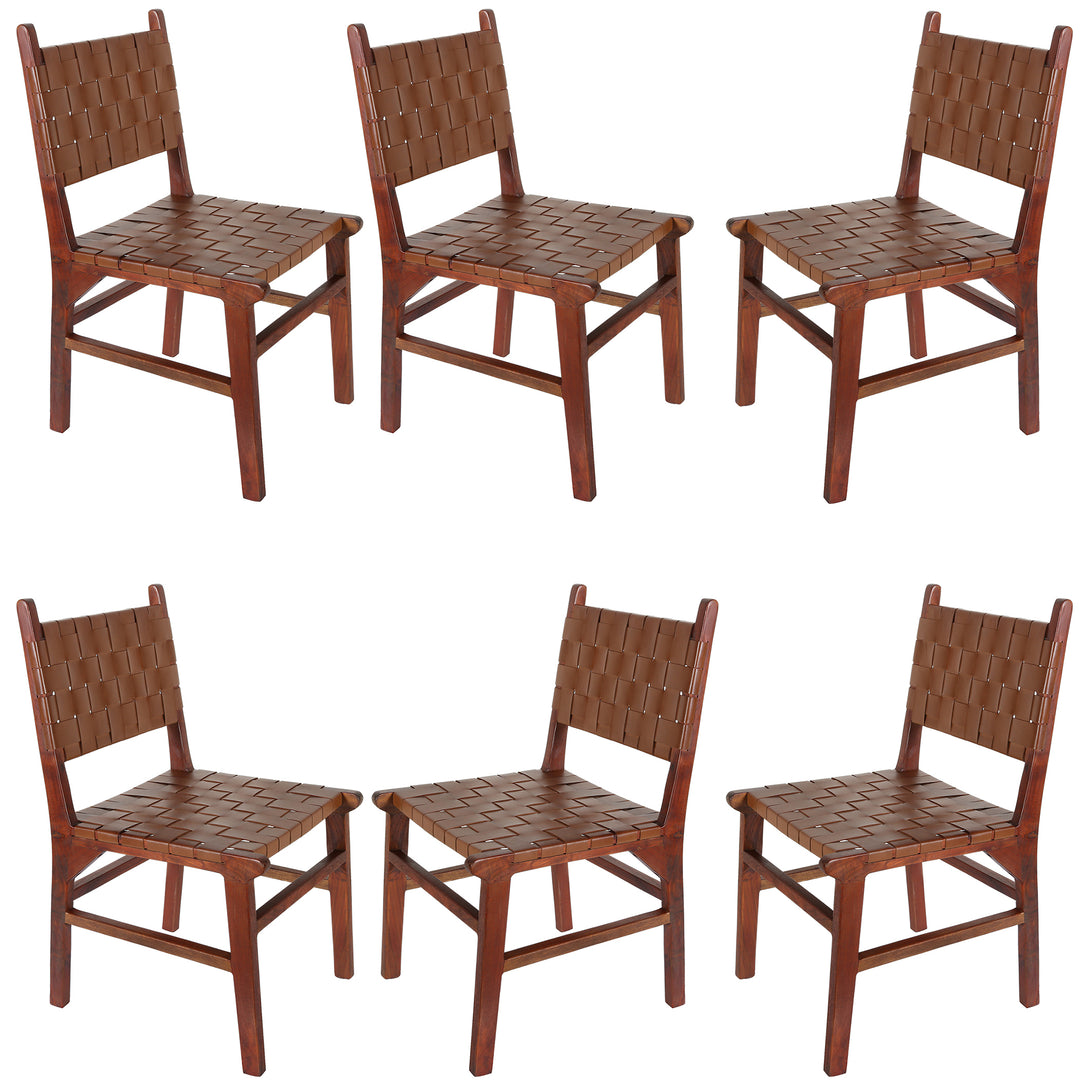 Silla de comedor de cuero marrón