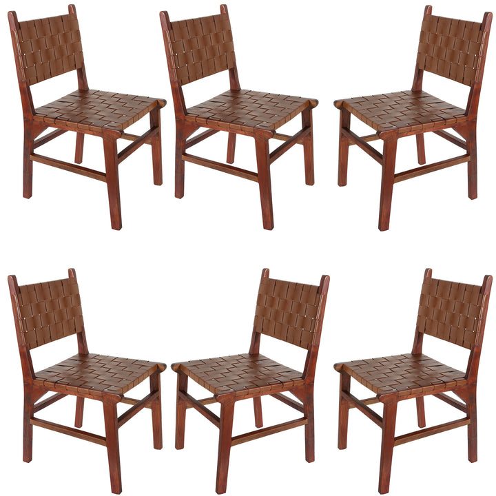 Silla de comedor de cuero marrón