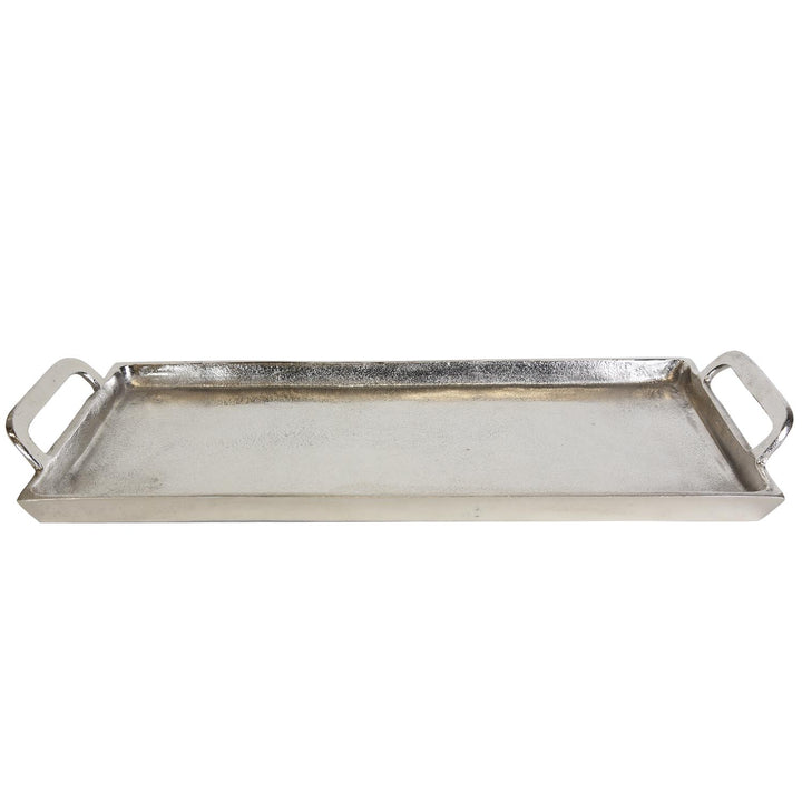 Bandeja de aluminio fundido plateado Messina con asa