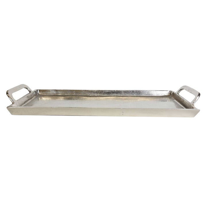 Bandeja de aluminio fundido plateado Messina con asa