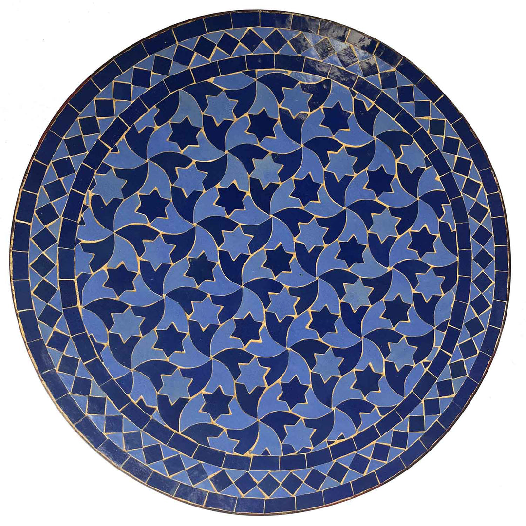Mosaiktisch Rund 60 cm mit tiefblauem Zellige-Muster – klassisches Sternmotiv aus Marokko