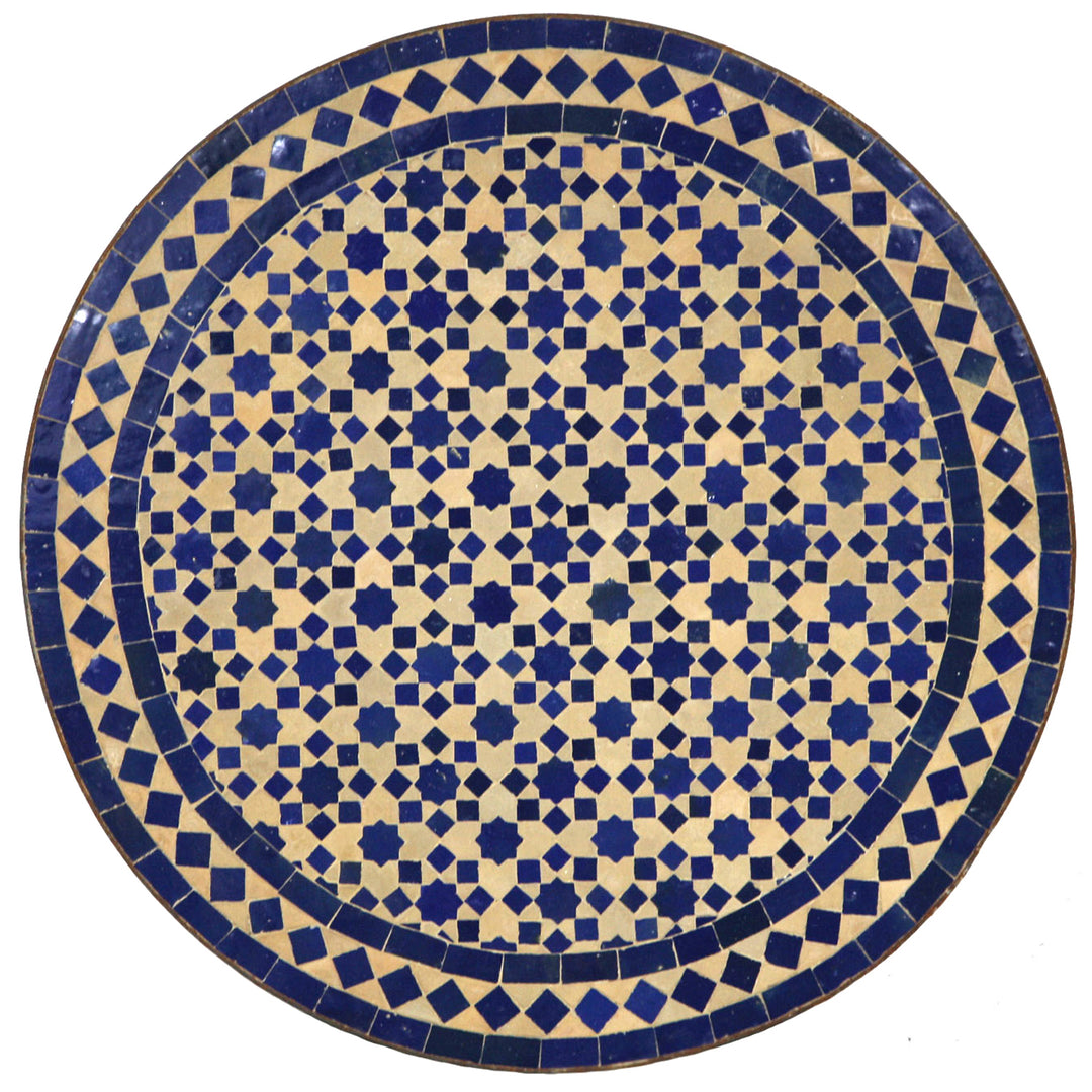 Mosaiktisch Rund Ø 60 cm mit blauem Zellige-Mosaik auf Terracotta-Grund
