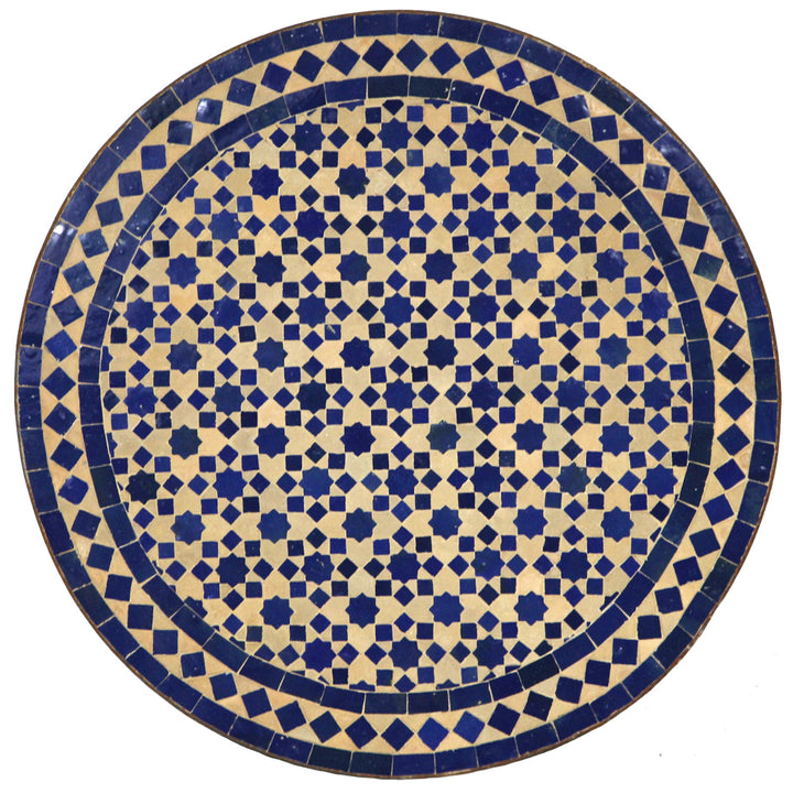 Mosaiktisch Rund Ø 60 cm mit blauem Zellige-Mosaik auf Terracotta-Grund