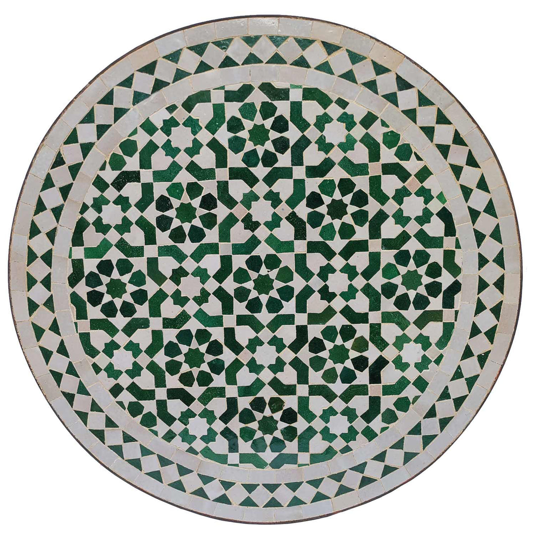 Balkontisch Rund mit grün-weißem Zellige-Mosaik, Ø 60 cm für Terrasse & Garten