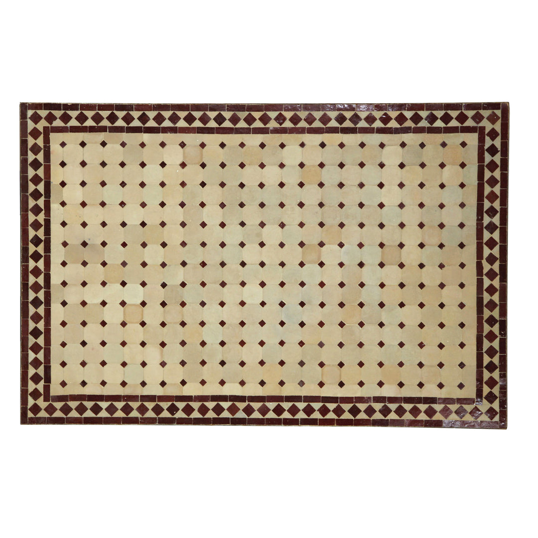 Esstisch 120x80 cm Mosaiktisch mit Zellige-Fliesen in Bordeaux-Terracotta – handgefertigt