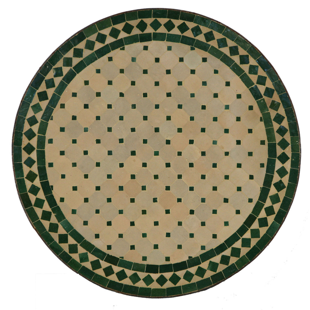 Esstisch Rund 100 cm mit Zellige-Mosaik in Grün-Terracotta, handgefertigt aus Marokko