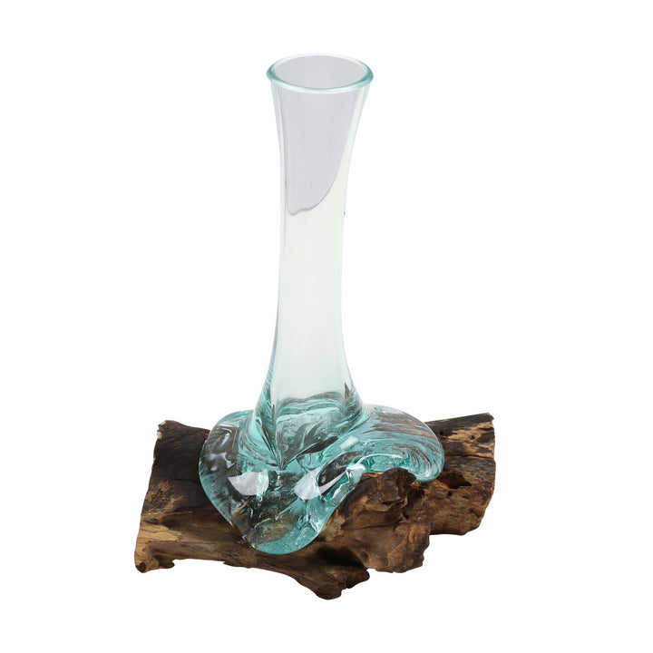Jarrón de cristal sobre madera de raíz A25