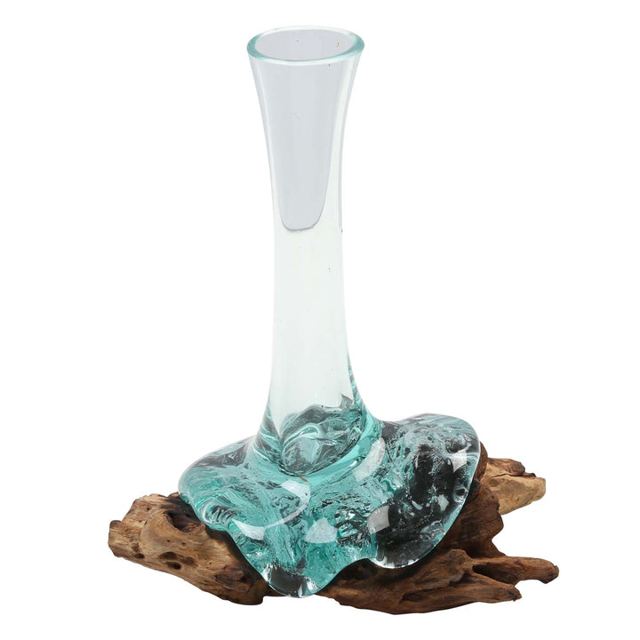 Jarrón de cristal sobre madera de raíz A25