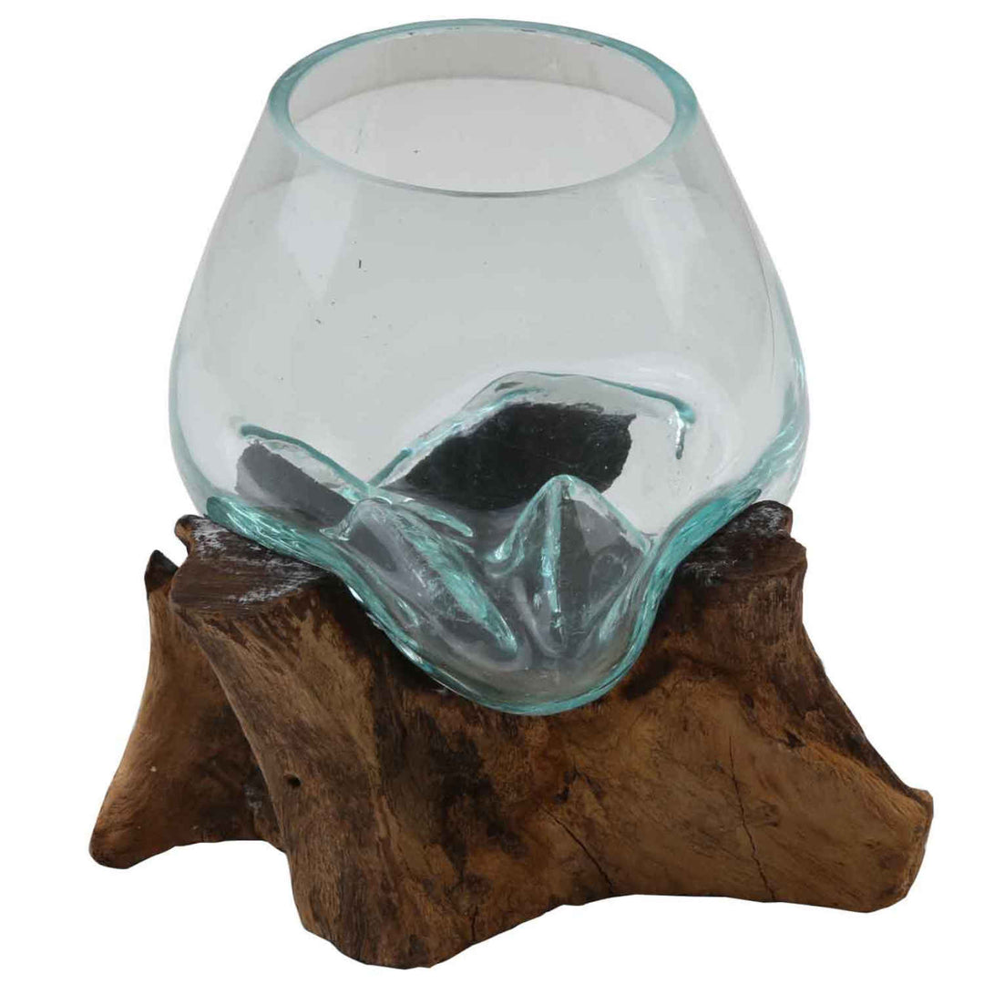 Jarrón de cristal sobre madera de raíz A15