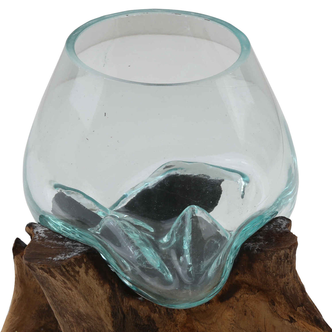 Jarrón de cristal sobre madera de raíz A15