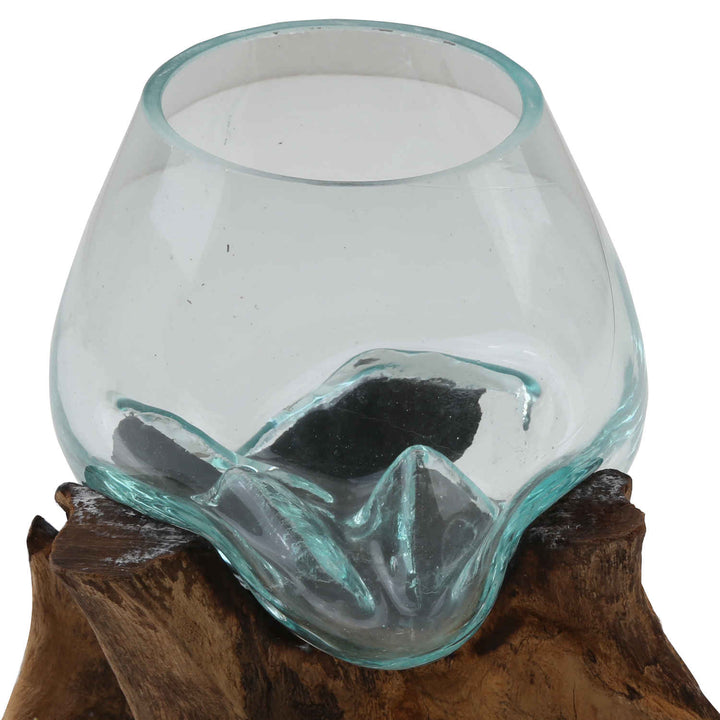 Jarrón de cristal sobre madera de raíz A15