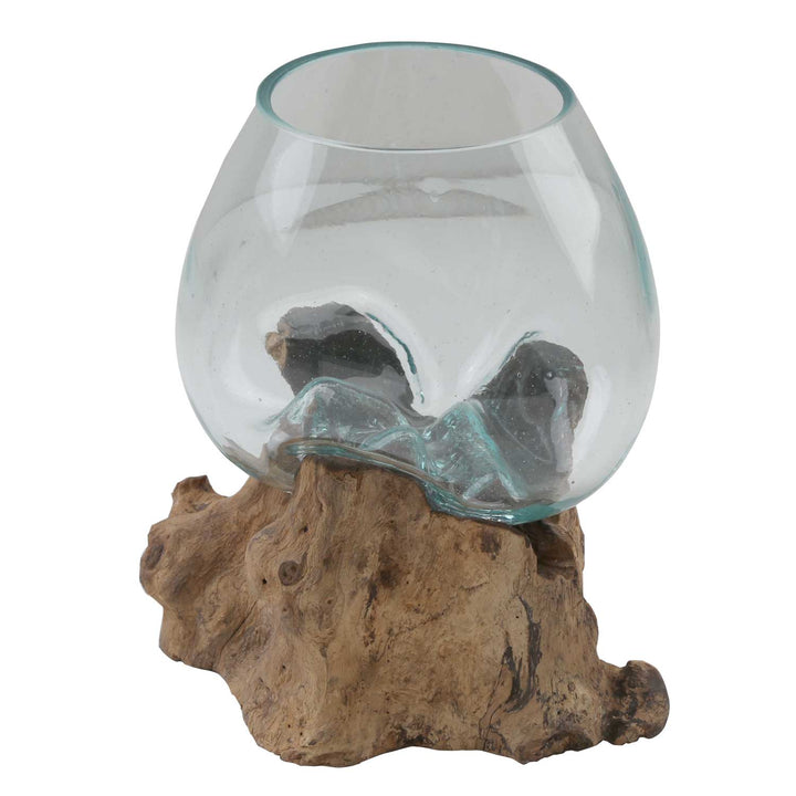 Jarrón de cristal sobre madera de raíz A18