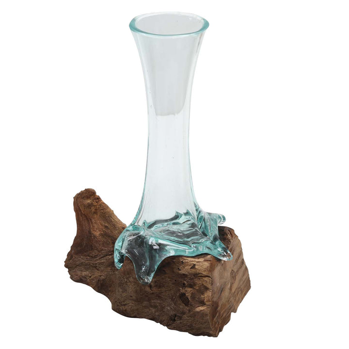 Jarrón de cristal sobre madera de raíz A26