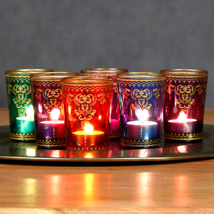 Juego de 6 vasos para velas calientaplatos, mezcla de colores