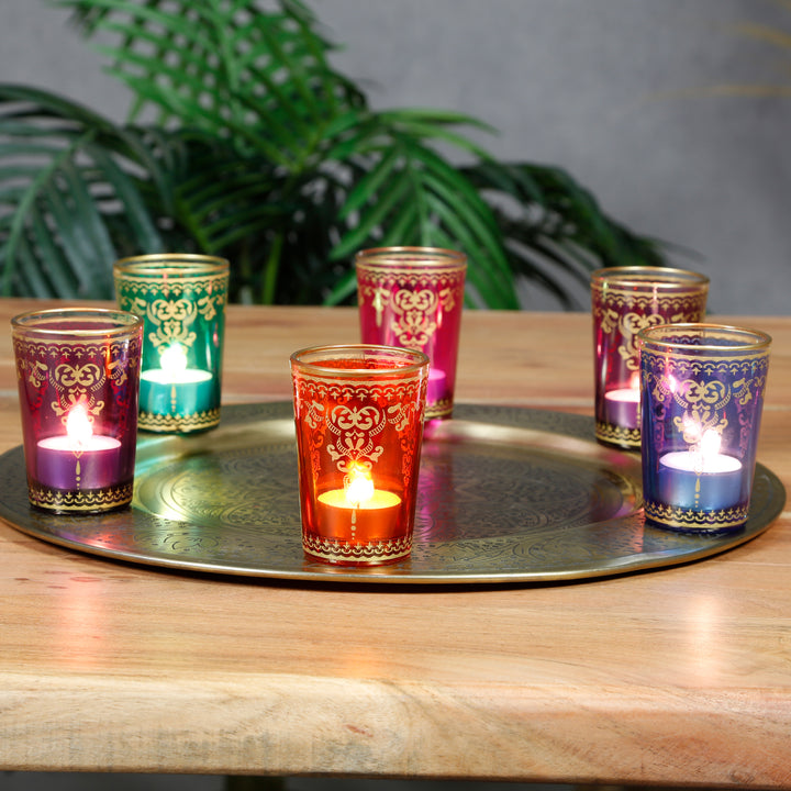 Juego de 6 vasos para velas calientaplatos, mezcla de colores