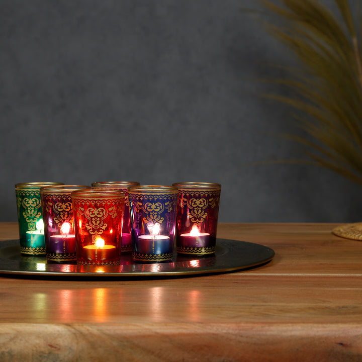 Juego de 6 vasos para velas calientaplatos, mezcla de colores