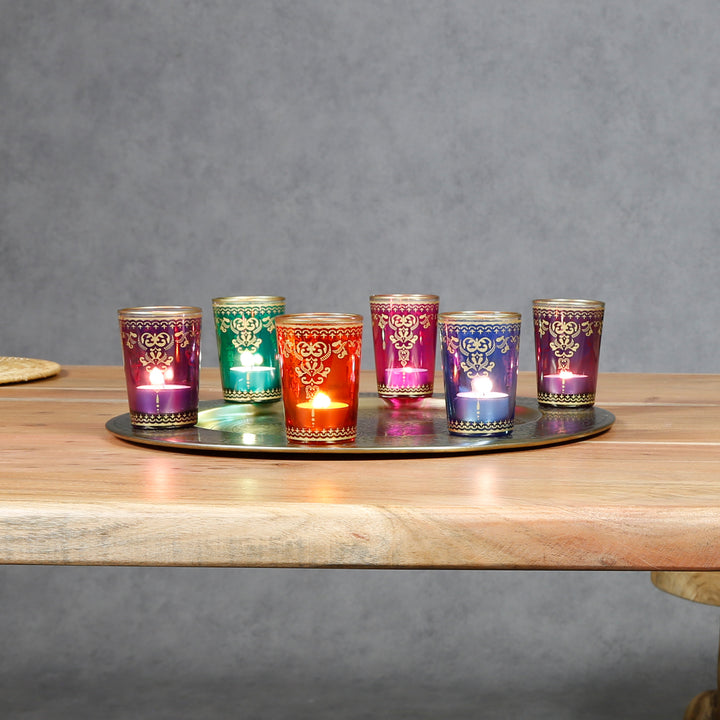 Juego de 6 vasos para velas calientaplatos, mezcla de colores