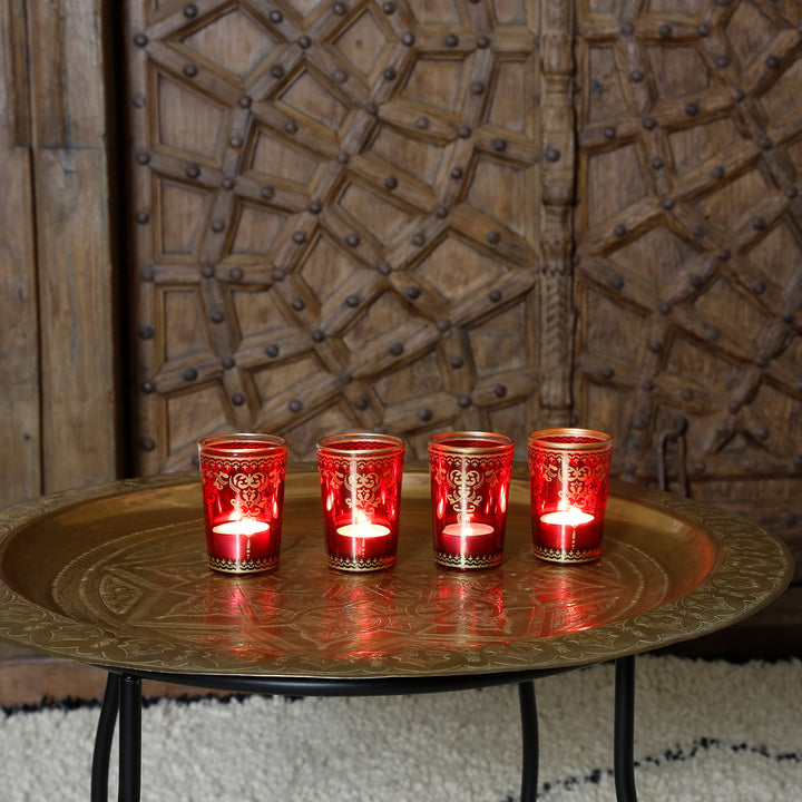 Vaso para velas calientaplatos rojo dorado, juego de 6