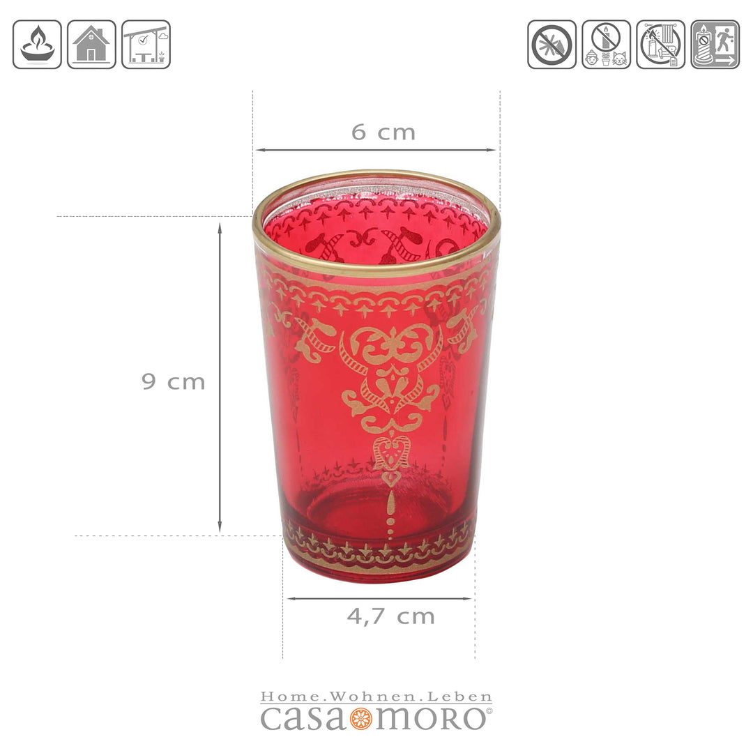 Vaso para velas calientaplatos rojo dorado, juego de 6