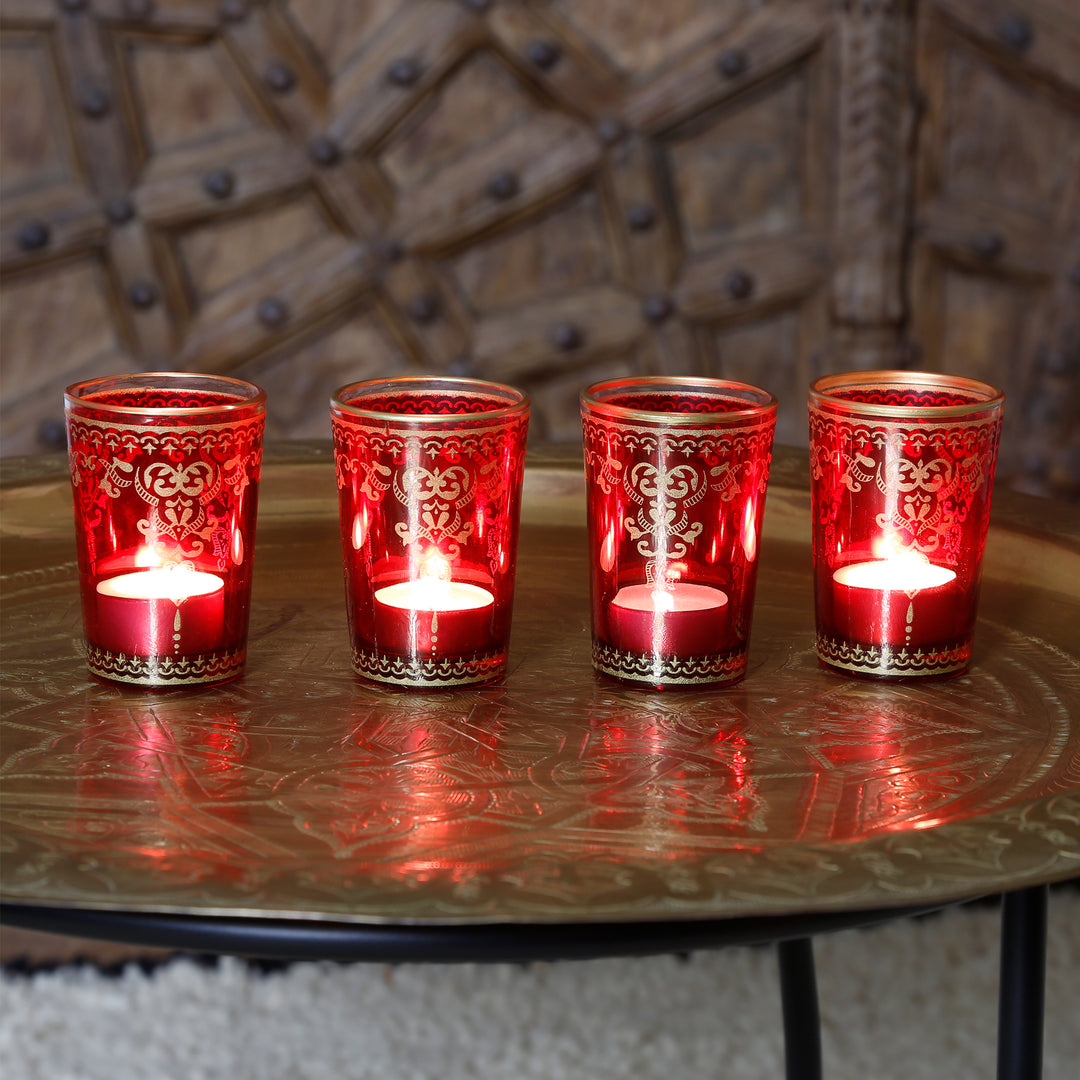 Vaso para velas calientaplatos rojo dorado, juego de 6