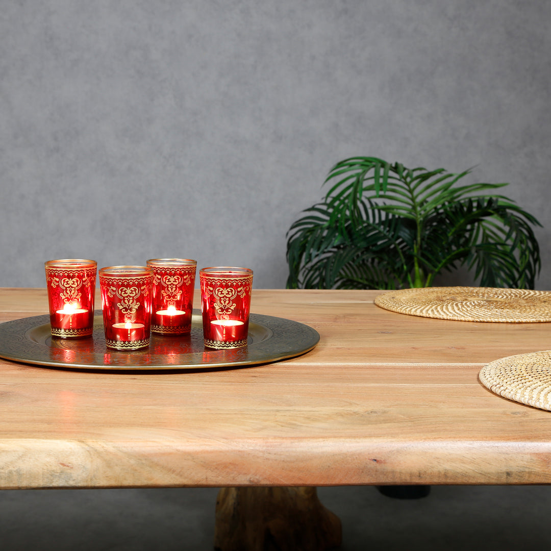 Vaso para velas calientaplatos rojo dorado, juego de 6