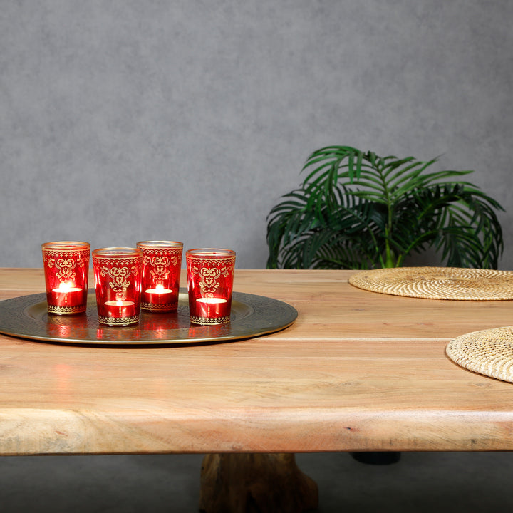 Vaso para velas calientaplatos rojo dorado, juego de 6