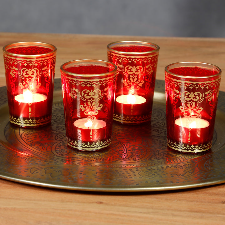 Vaso para velas calientaplatos rojo dorado, juego de 6