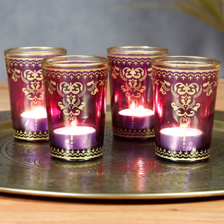 Juego de 6 vasos para velas calientaplatos violeta-lila