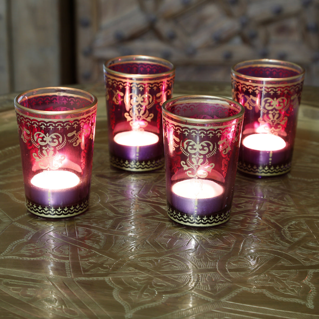 Juego de 6 vasos para velas calientaplatos violeta-lila