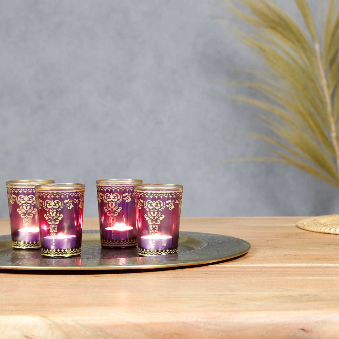 Juego de 6 vasos para velas calientaplatos violeta-lila