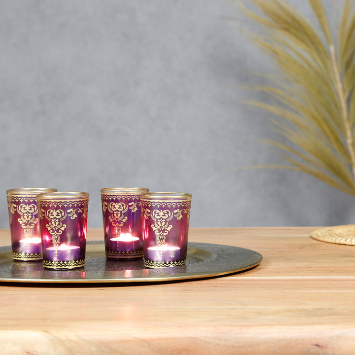 Juego de 6 vasos para velas calientaplatos violeta-lila