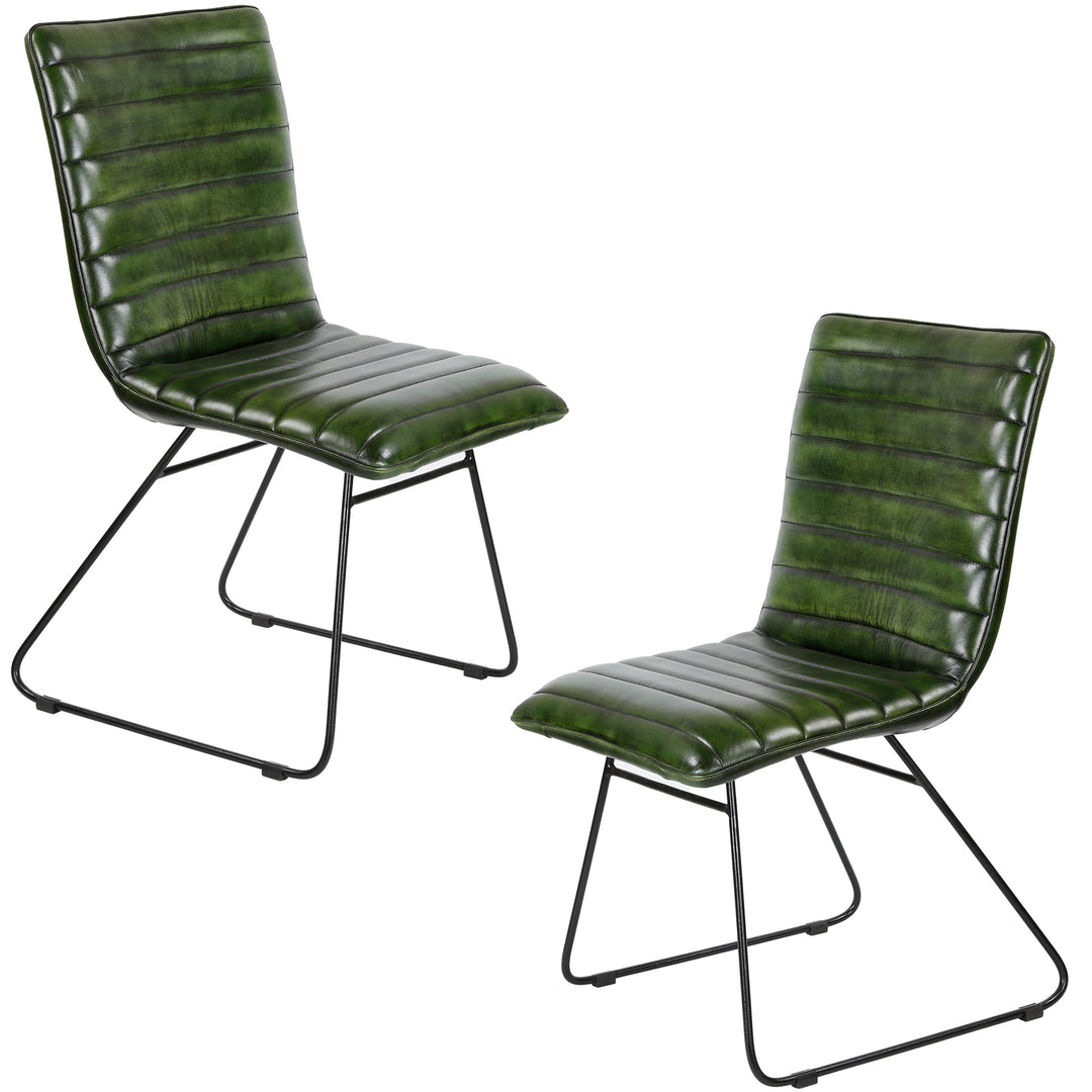 Silla de comedor de cuero verde