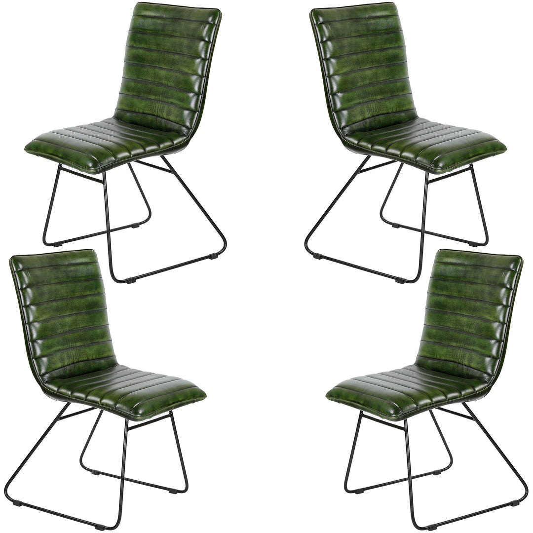 Silla de comedor de cuero verde