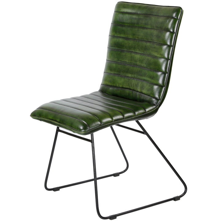 Silla de comedor de cuero verde