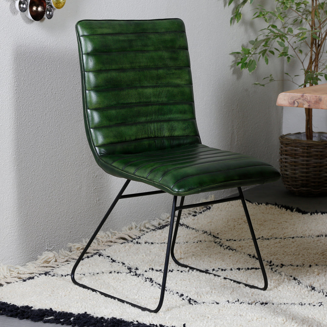 Silla de comedor de cuero verde
