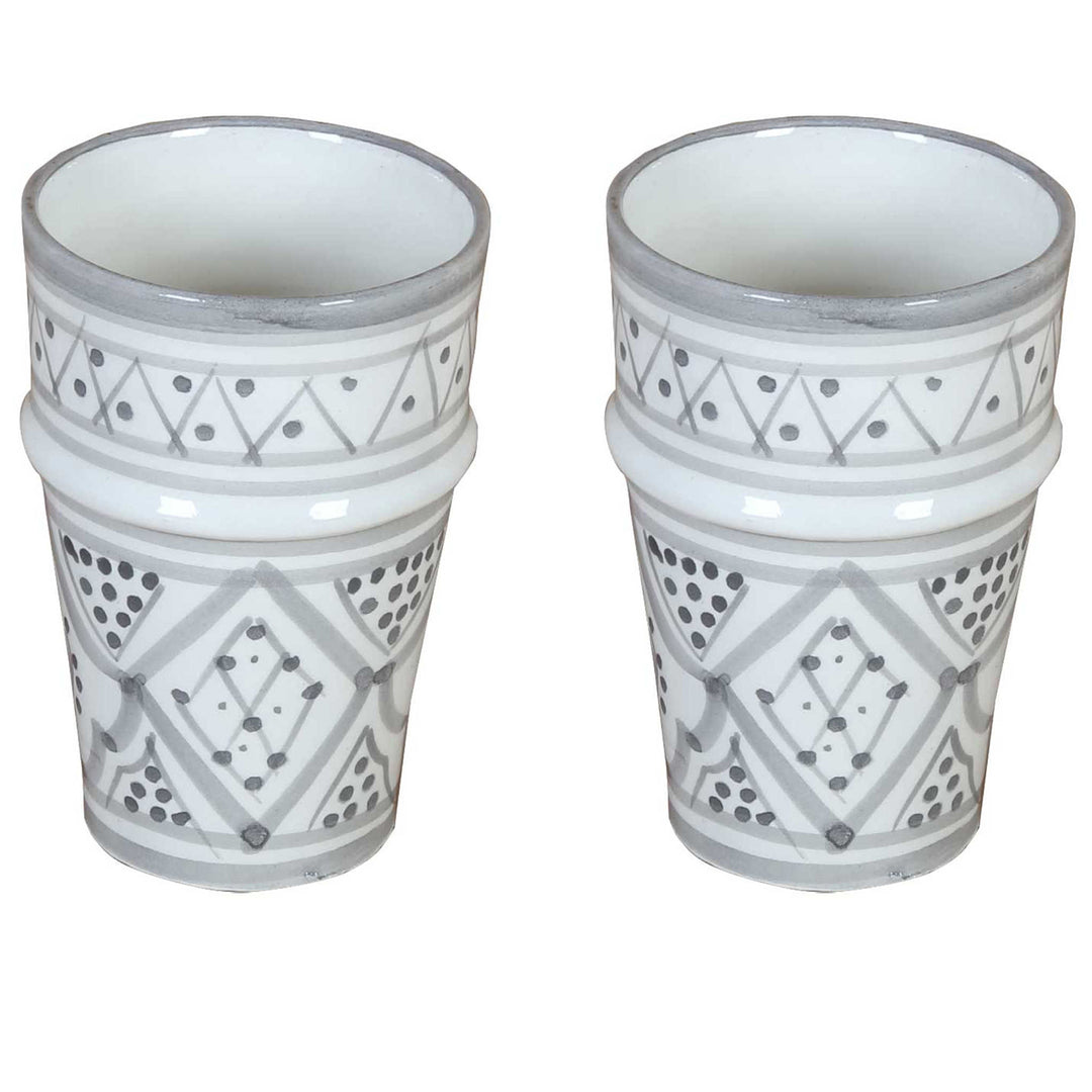 Tazas de cerámica marroquí «Sakina», en gris y blanco, en un juego de 2 unidades