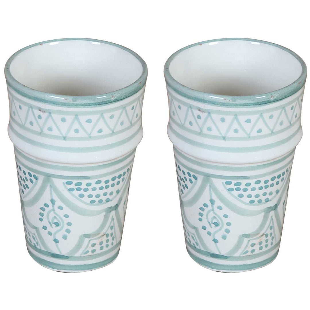 Tazas de cerámica marroquí «Sakina», en color verde claro y blanco, en un juego de 2 unidades