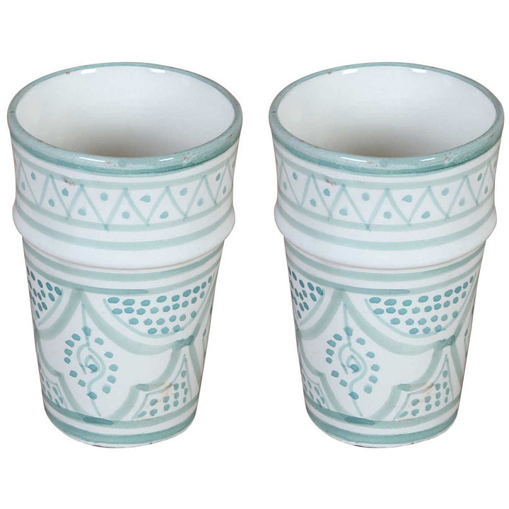 Tazas de cerámica marroquí «Sakina», en color verde claro y blanco, en un juego de 2 unidades
