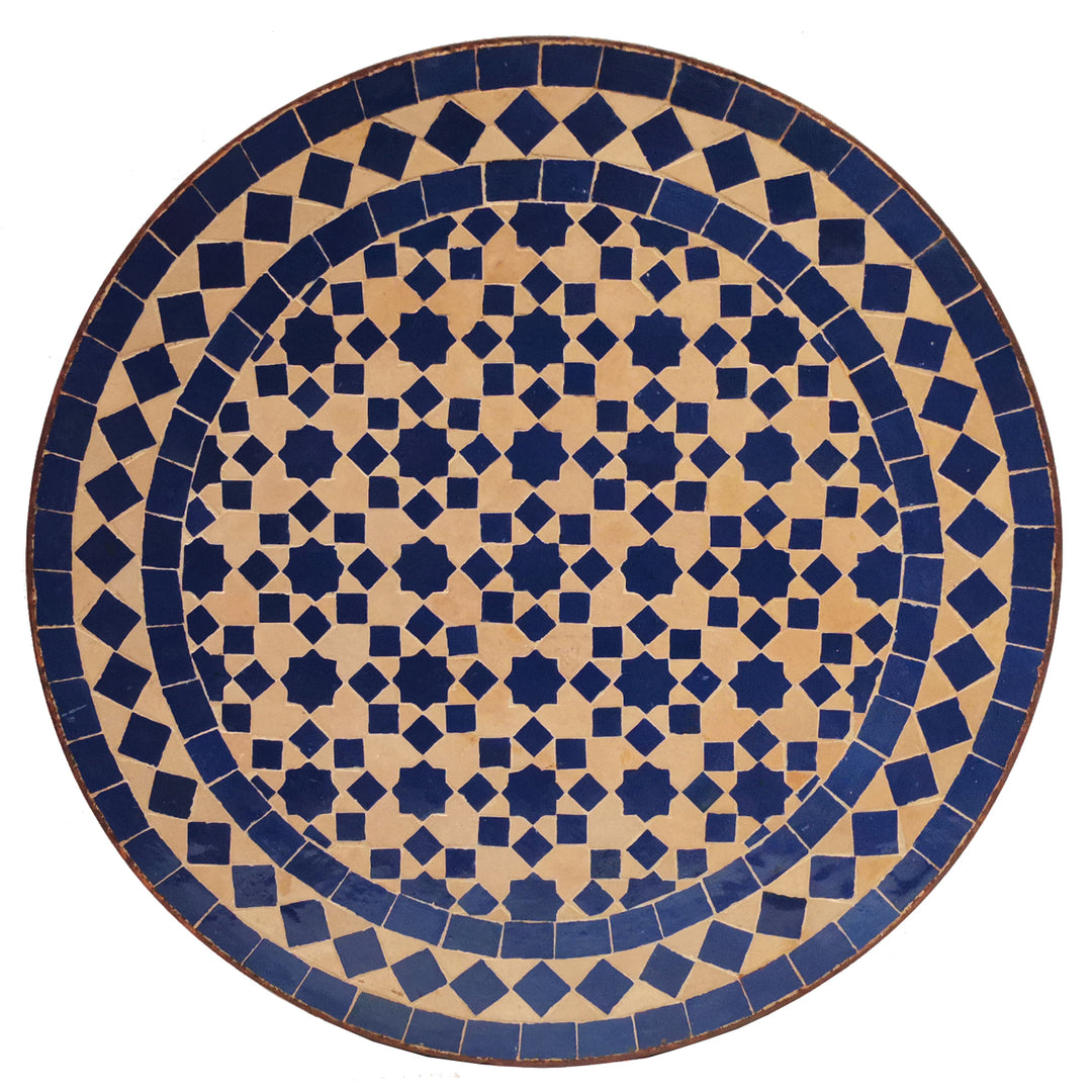 Mosaik-Beistelltisch Ø45 cm mit tiefblauem Sternmuster, handgefertigt in Marokko
