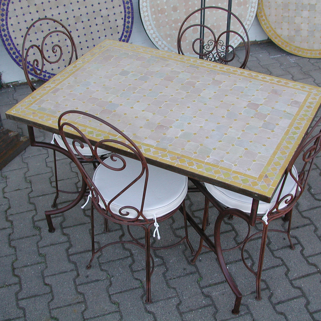 Mesa de comedor mosaico 120x80 amarillo/rombo