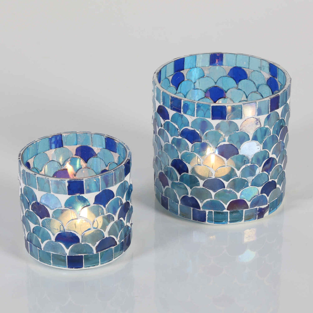 Portavelas mosaico oriental Atenas azul oscuro