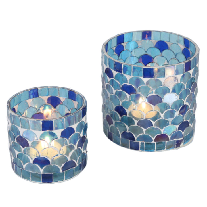 Portavelas mosaico oriental Atenas azul oscuro