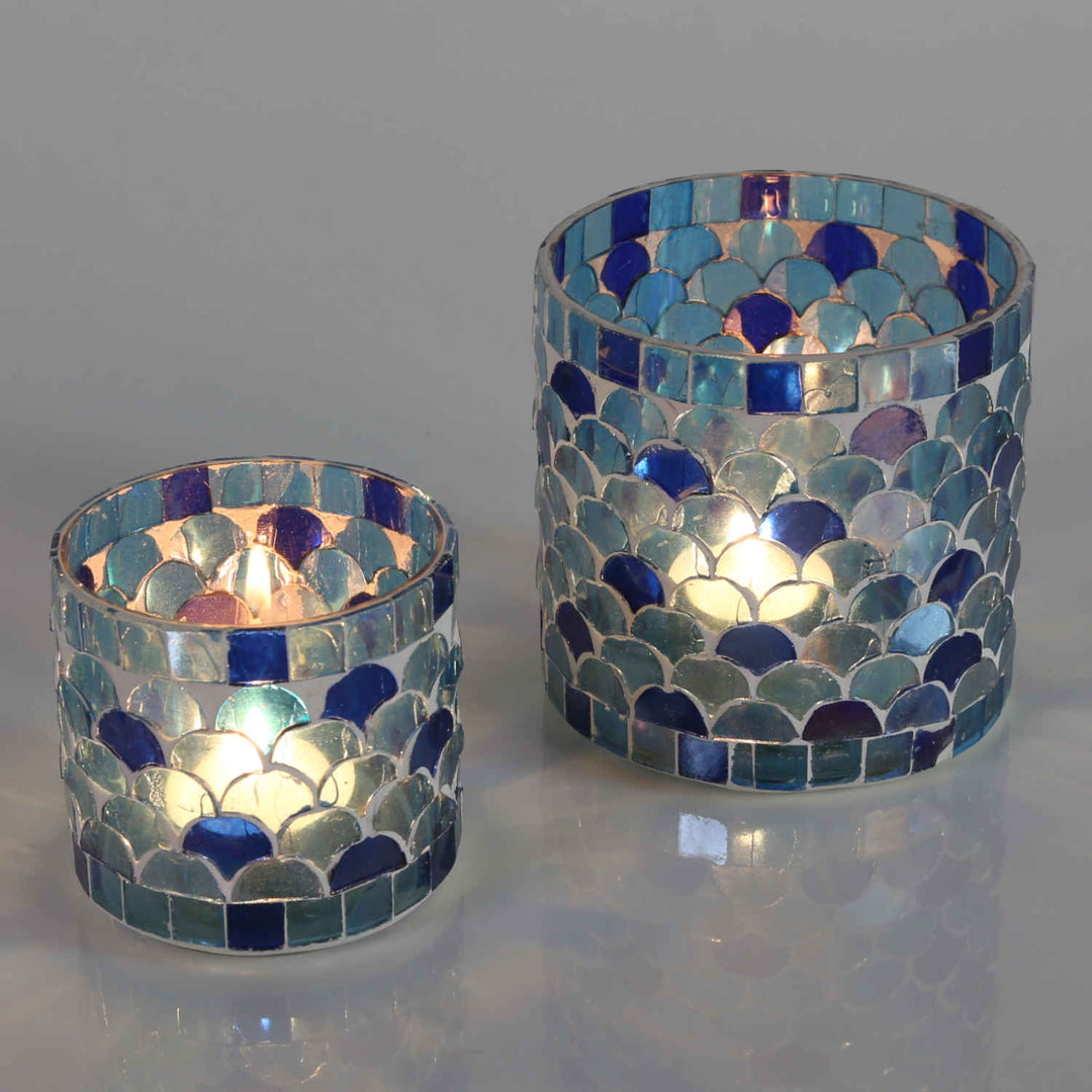 Portavelas mosaico oriental Atenas azul oscuro