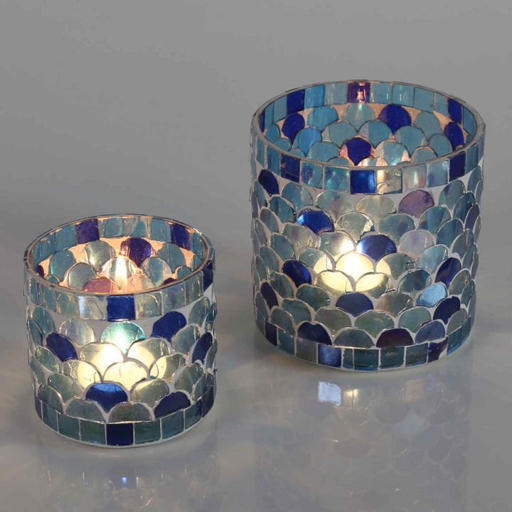 Portavelas mosaico oriental Atenas azul oscuro
