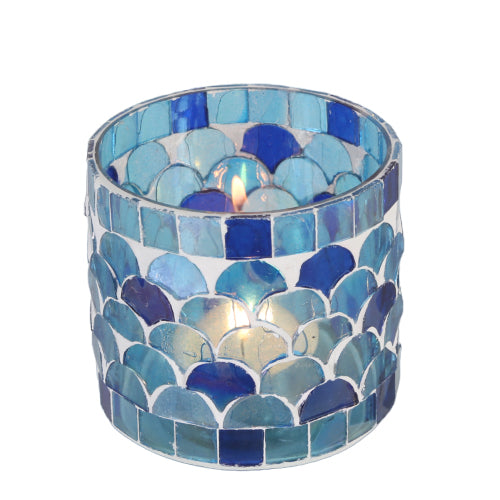 Portavelas mosaico oriental Atenas azul oscuro
