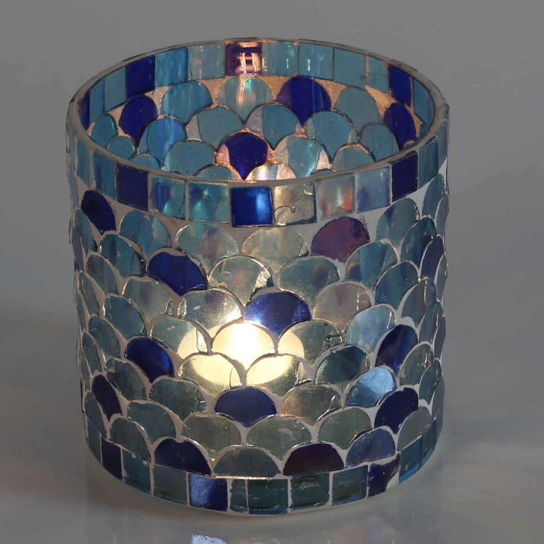 Portavelas mosaico oriental Atenas azul oscuro