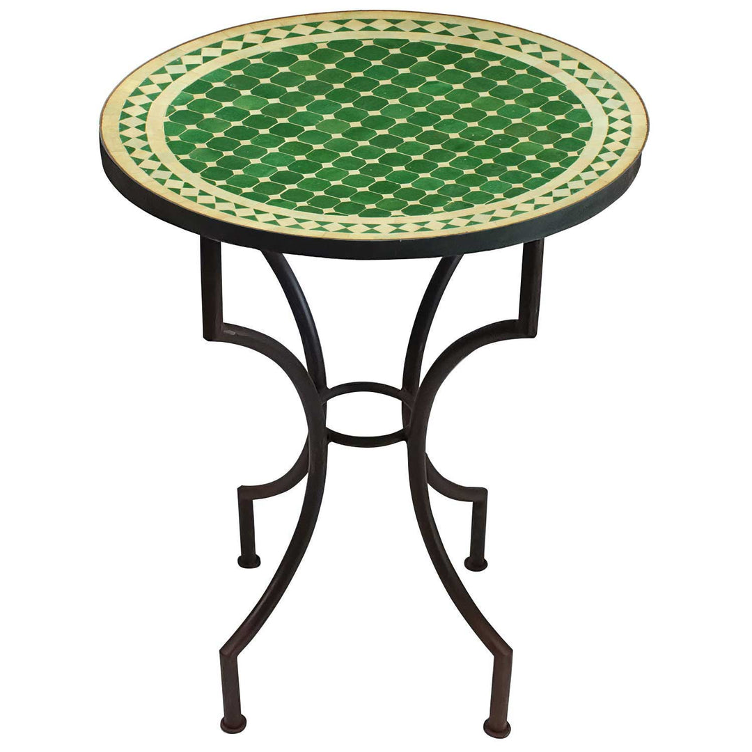 Mesa mosaico de Marruecos - Redonda - Esmaltada en verde y blanco - M60-30